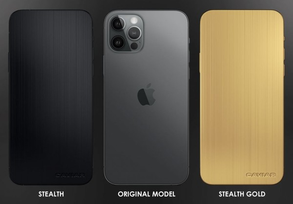 从左到右：iPhone 12 Pro Stealth、iPhone12 Pro、iPhone 12 Pro Stealth Gold