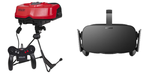  左：Virtual Boy，右：Oculus Rift