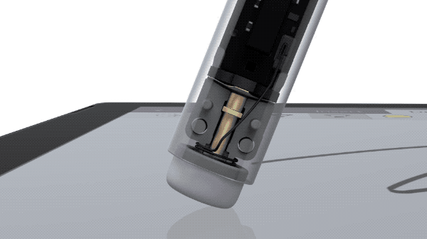 ▲ Surface Pen 顶部是一个微动开关，可以当成按钮，也可以触发橡皮擦的功能。图片来源：Microsoft Mechanics
